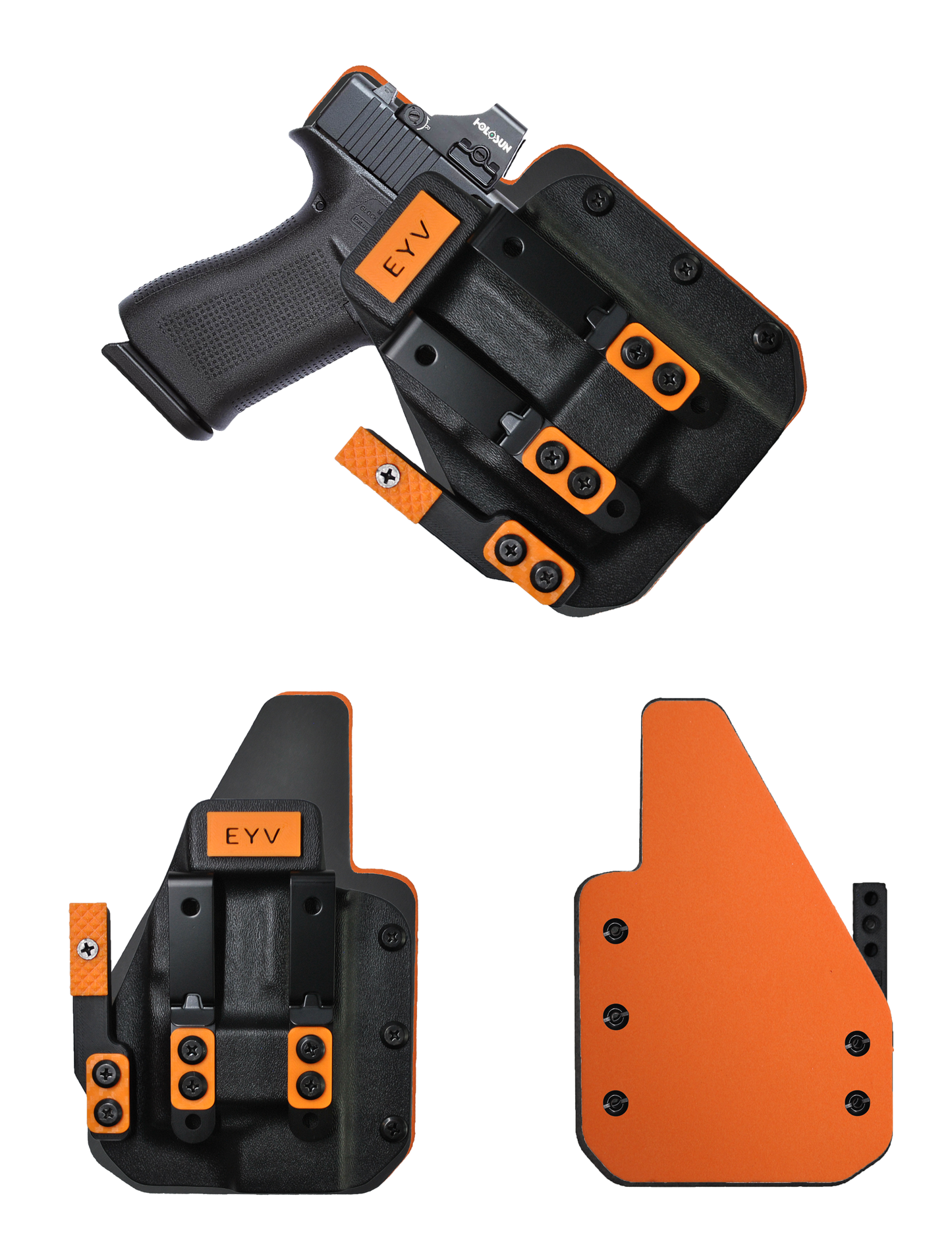 IWB Gun Holster for Concealed Carry - Glock 48 - Surefire XSC Light | Handmade Hybrid Leather Kydex Pistol Holsters w/Custom Claw Kit | EYV Holsters