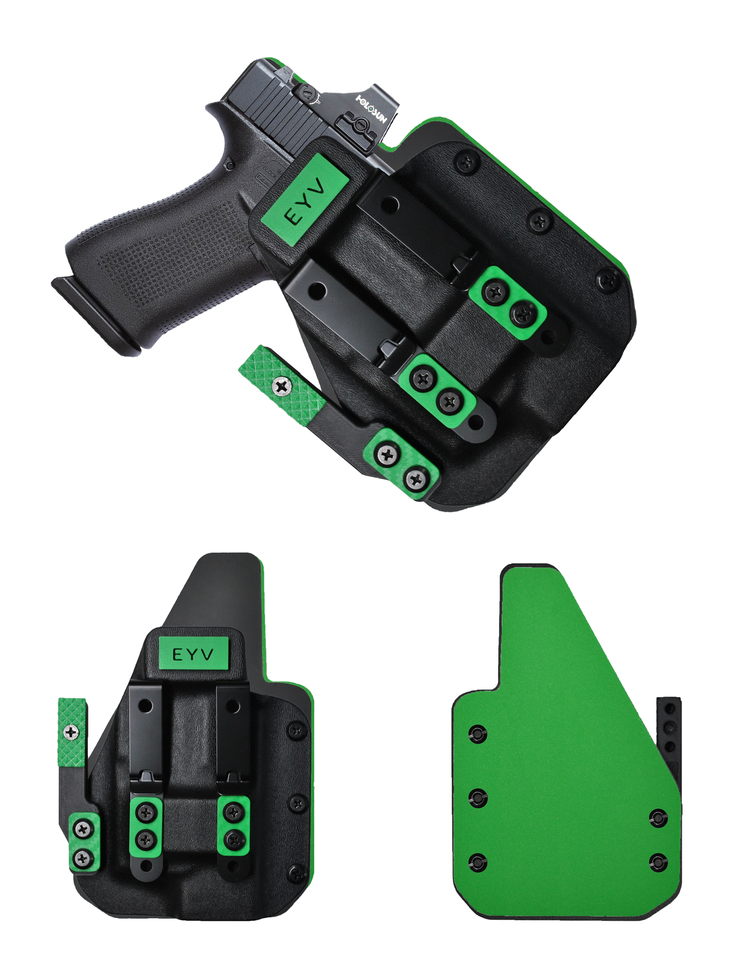 IWB Gun Holster for Concealed Carry - Glock 48 - Surefire XSC Light | Handmade Hybrid Leather Kydex Pistol Holsters w/Custom Claw Kit | EYV Holsters