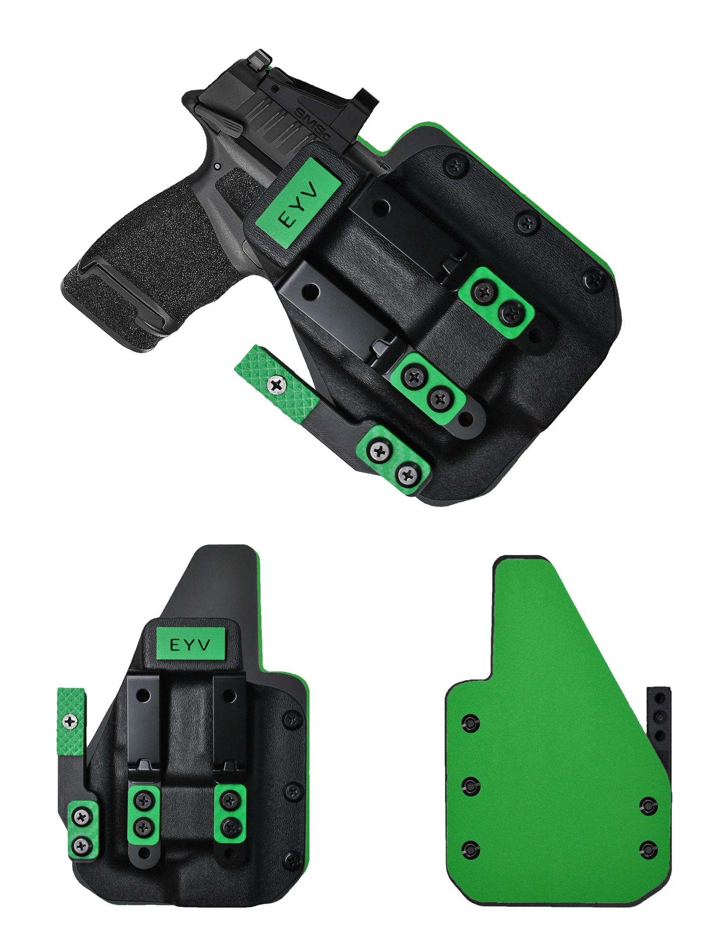 IWB Gun Holster for Concealed Carry - Hellcat Rdp/Pro - O light Baldr MINI | Handmade Hybrid Leather Kydex Pistol Holsters w/Custom Claw Kit | EYV Holsters