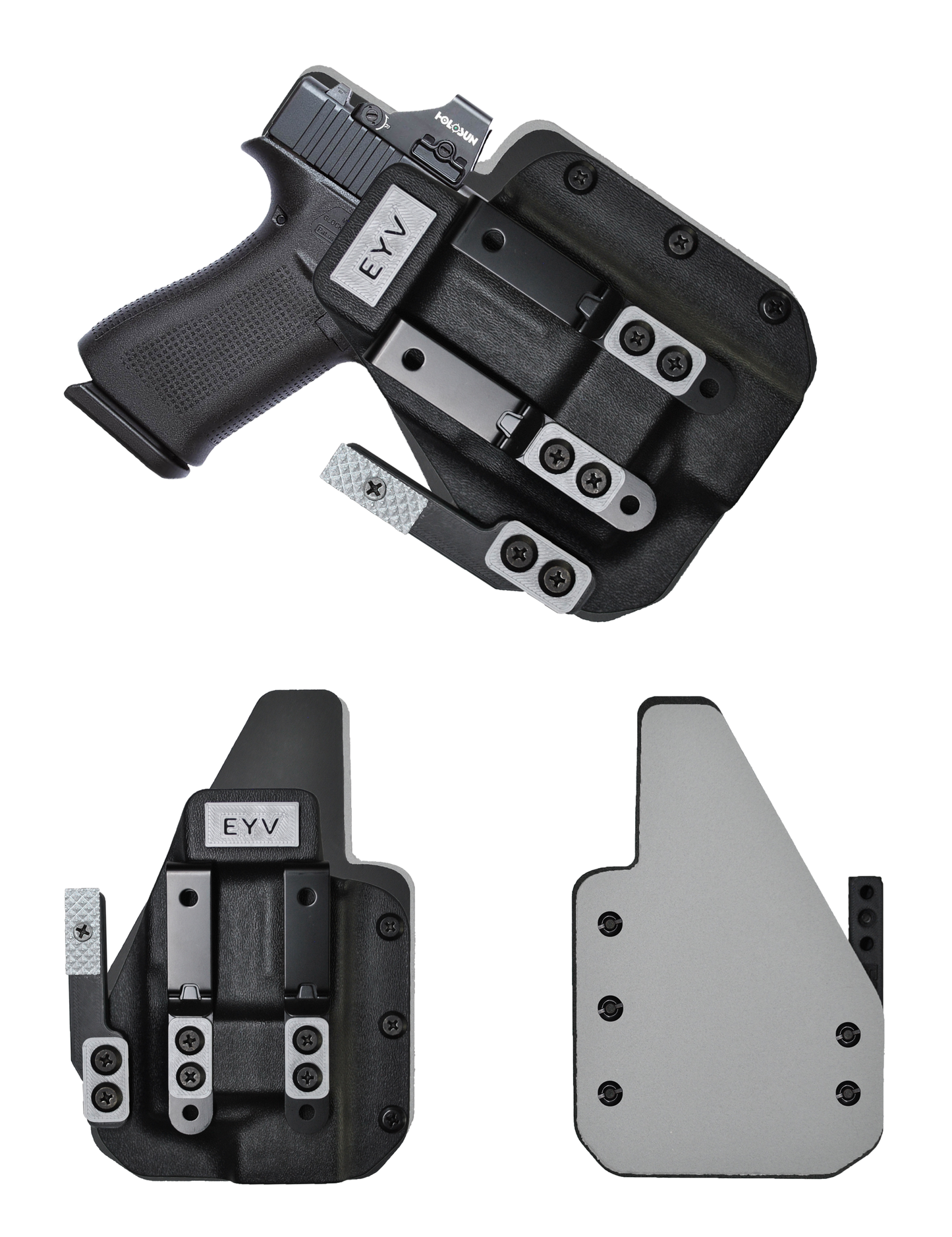 IWB Gun Holster for Concealed Carry - Glock 48 - Surefire XSC Light | Handmade Hybrid Leather Kydex Pistol Holsters w/Custom Claw Kit | EYV Holsters