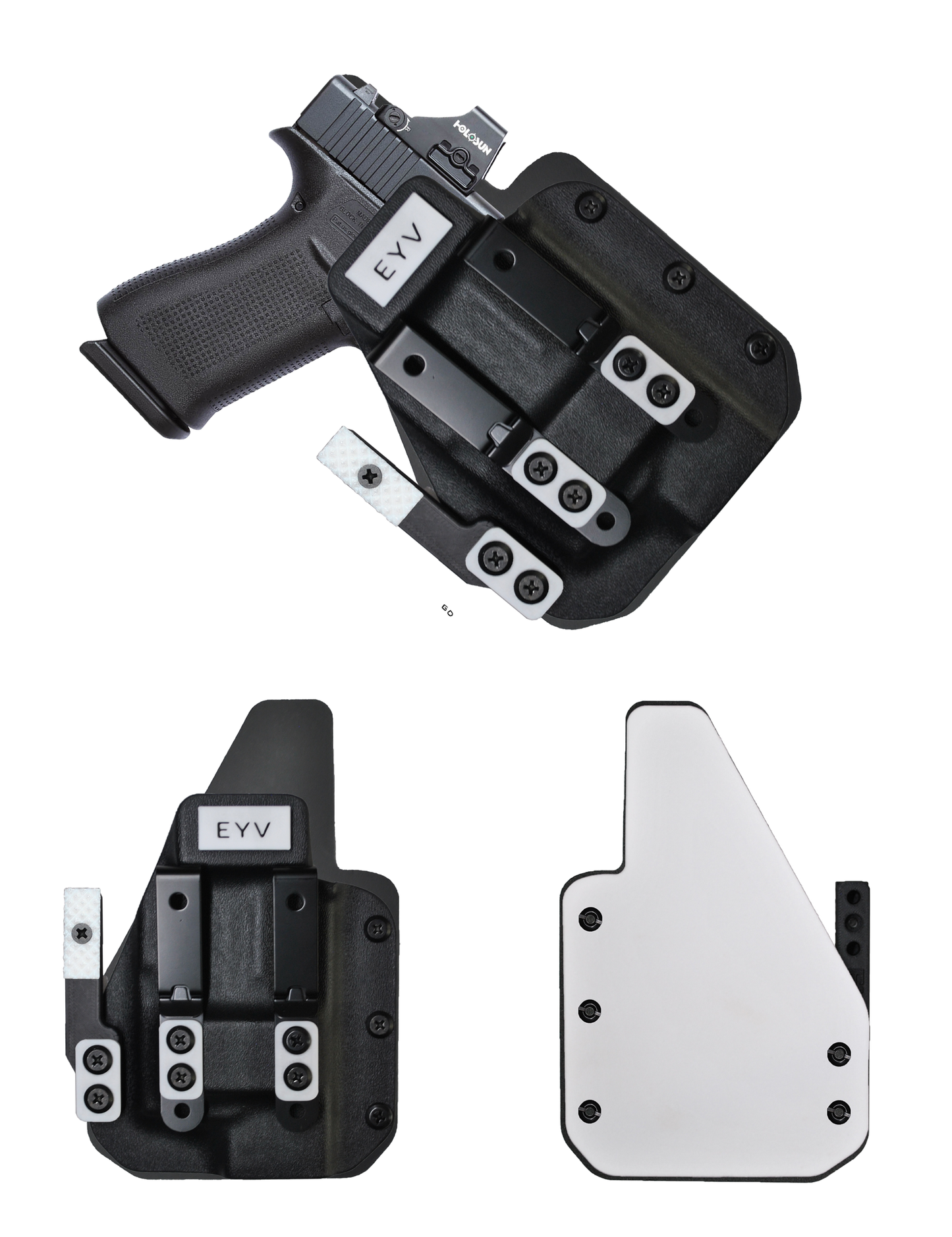 IWB Gun Holster for Concealed Carry - Glock 48 - Surefire XSC Light | Handmade Hybrid Leather Kydex Pistol Holsters w/Custom Claw Kit | EYV Holsters