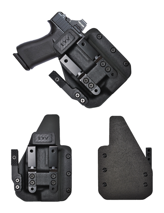 IWB Gun Holster for Concealed Carry - Glock 48 - Surefire XSC Light | Handmade Hybrid Leather Kydex Pistol Holsters w/Custom Claw Kit | EYV Holsters