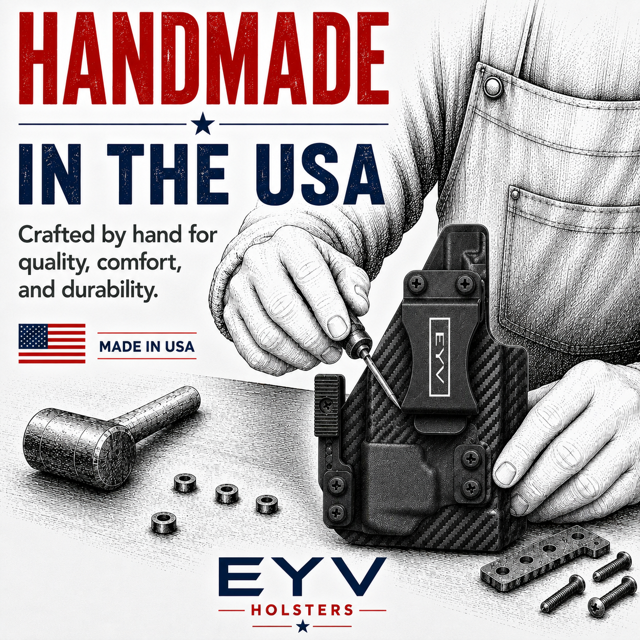 IWB Gun Holster - Fits the Kimber CDS9 - OLight BALDR Mini | Handmade Kydex Holster | EYV Holsters | PhantomX America Edition
