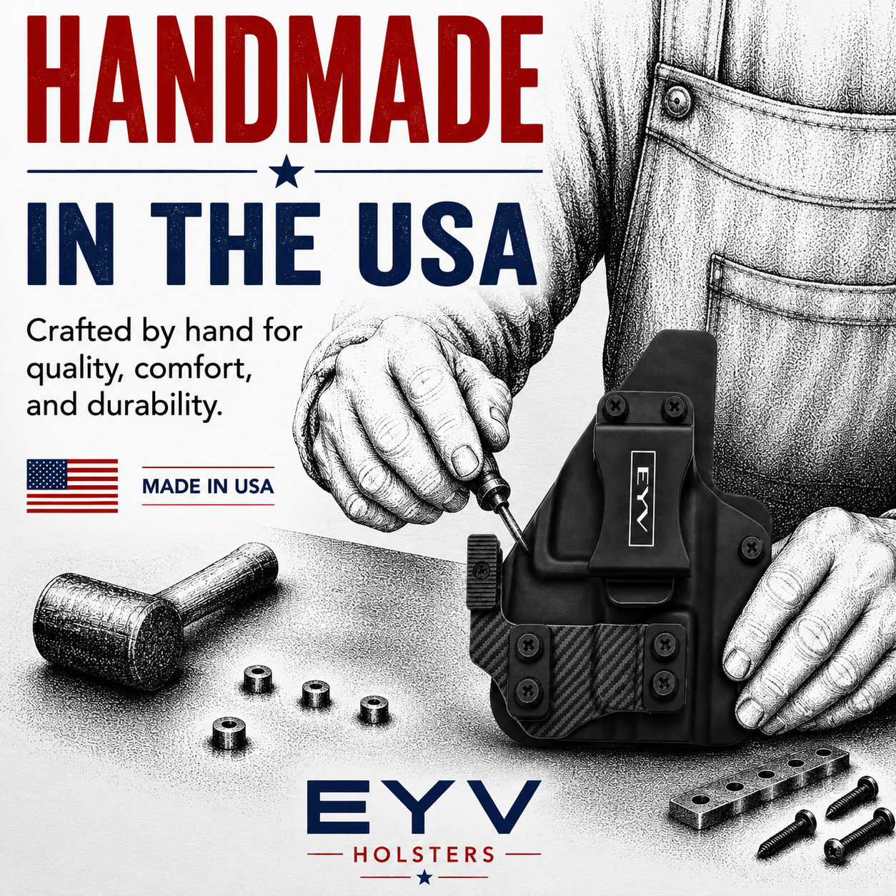 IWB Gun Holster - Fits the Glock 44 | Handmade Hybrid Leather Kydex Pistol Holsters w/Custom Claw Kit | EYV Holsters | PhantomX Collection