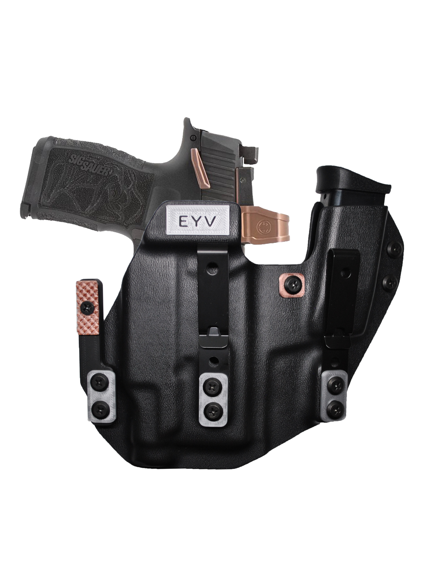 IWB Sidecar Gun Holster for Concealed Carry - Sig P365/P365X With TLR6 Light | Handmade Kydex Pistol Holsters w/Custom Claw Kit | EYV Holsters
