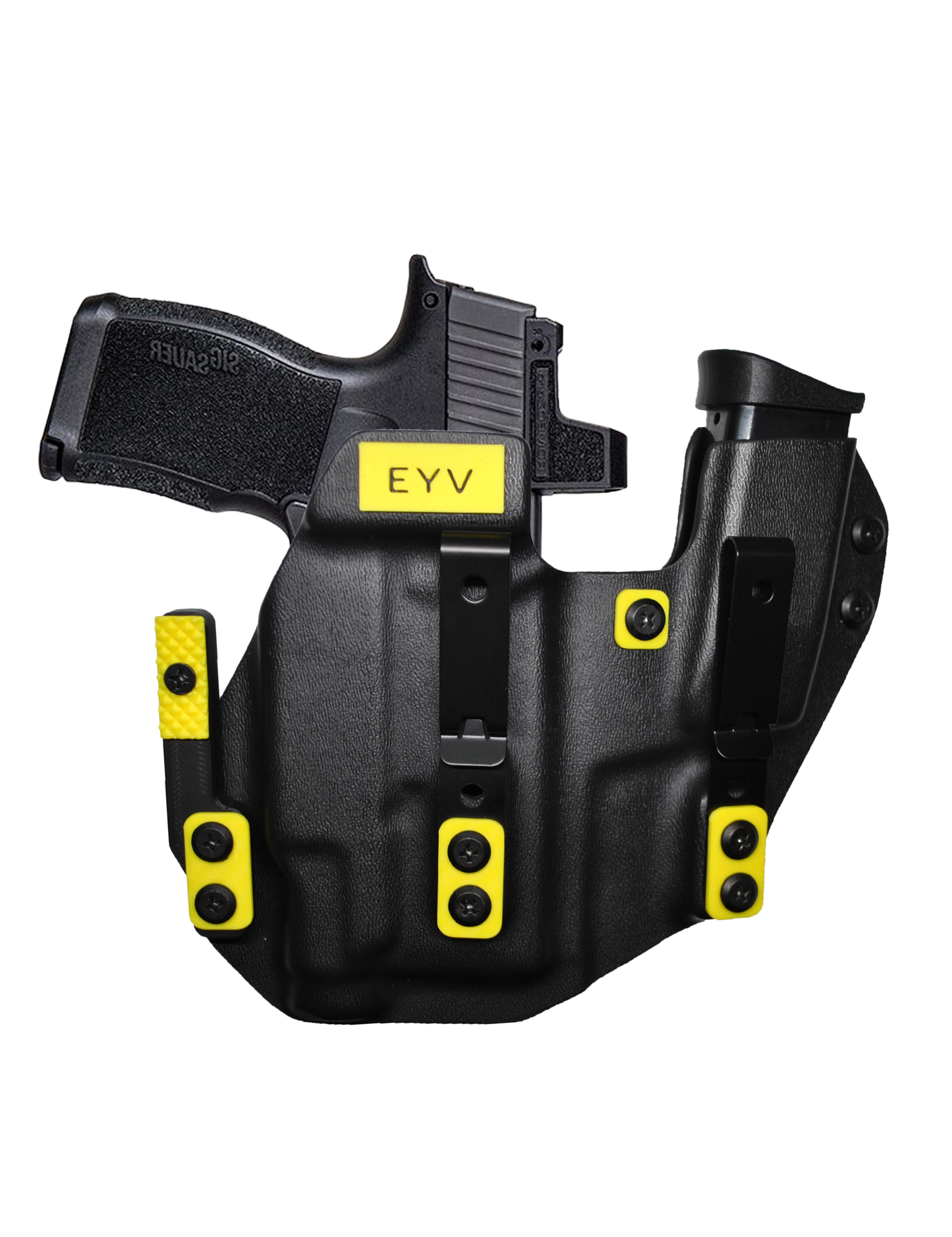 IWB Sidecar Gun Holster for Concealed Carry - Sig P365/P365X With TLR6 Light | Handmade Kydex Pistol Holsters w/Custom Claw Kit | EYV Holsters
