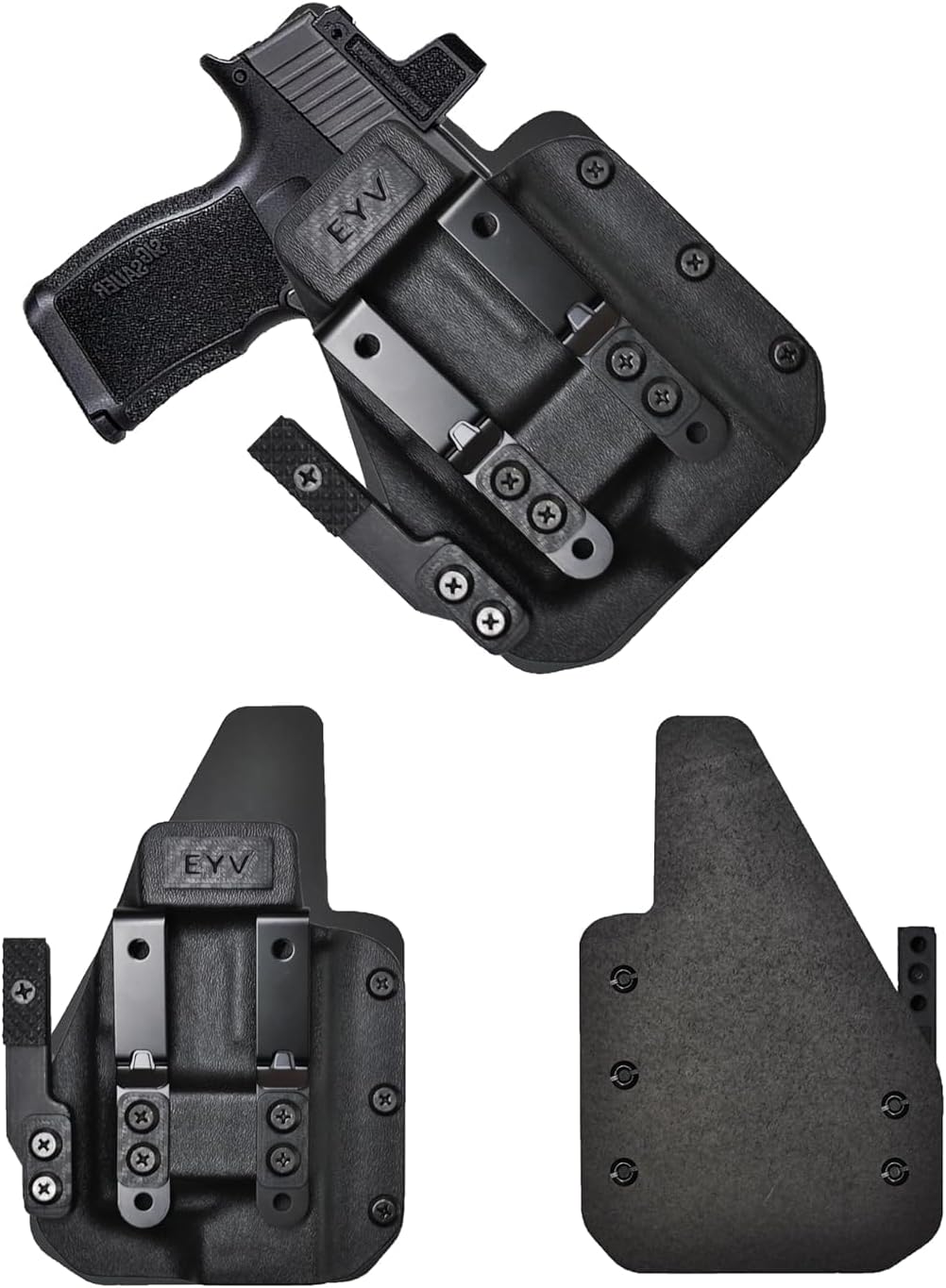IWB Gun Holster for Concealed Carry - RUGER 57 | Handmade Hybrid Leather Kydex Pistol Holsters w/Custom Claw Kit | EYV Holsters