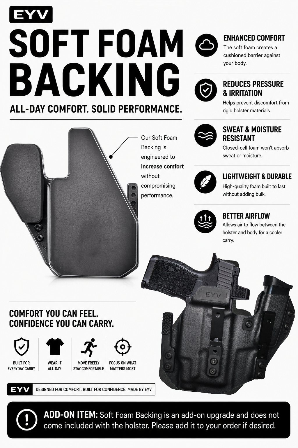 IWB Sidecar Gun Holster for Concealed Carry - Hellcat Rdp/Pro -TLR7 SUB Light | Handmade Kydex Pistol Holsters w/Custom Claw Kit | EYV Holsters