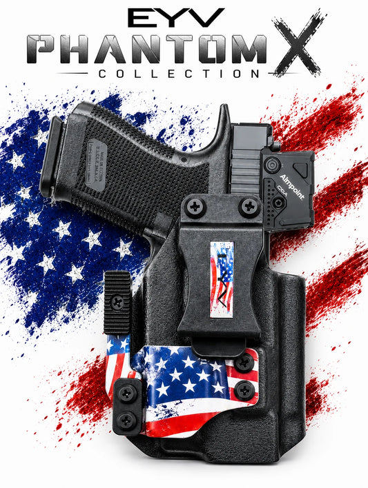 IWB Gun Holster - Fits the M&P Shield X - O Light PLX Light | Handmade Kydex Holster | EYV Holsters | PhantomX America Edition