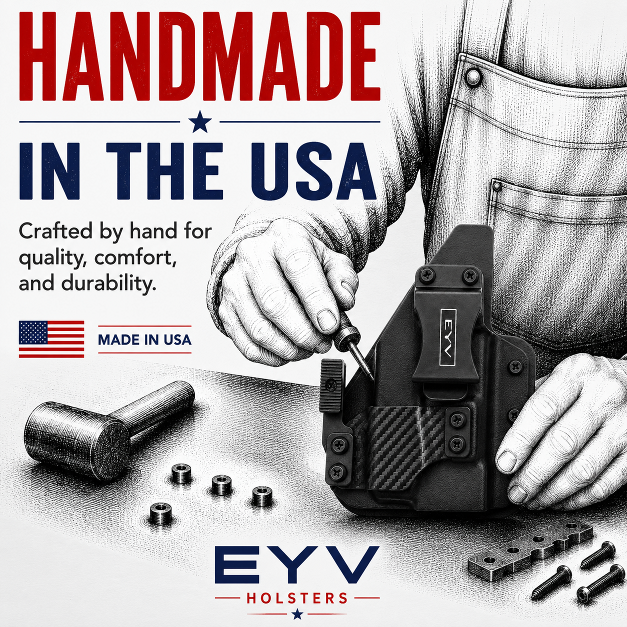 IWB Gun Holster - Fits the Hellcat PRO - TLR7 SUB Light | Handmade Hybrid Leather Kydex Pistol Holsters w/Custom Claw Kit | EYV Holsters | PhantomX Collection