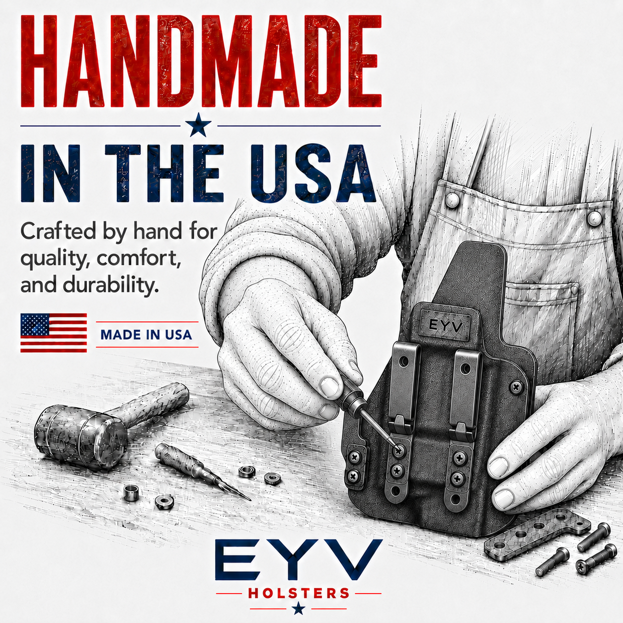 IWB Gun Holster for Concealed Carry - Springfield Prodigy 3.5" | Handmade Hybrid Leather Kydex Pistol Holsters w/Custom Claw Kit | EYV Holsters