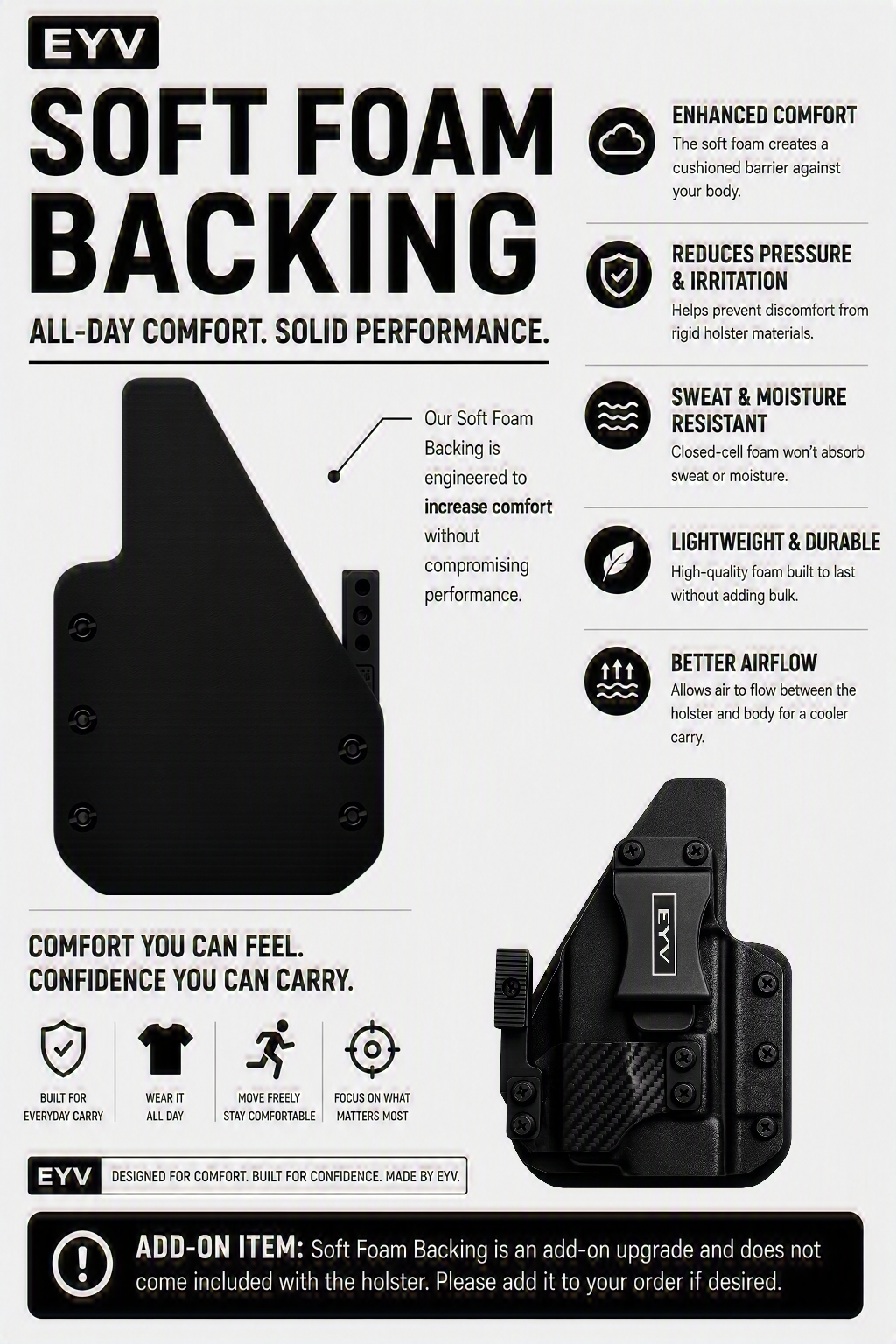 IWB Gun Holster - Fits the Hellcat PRO - TLR7 SUB Light | Handmade Hybrid Leather Kydex Pistol Holsters w/Custom Claw Kit | EYV Holsters | PhantomX Collection