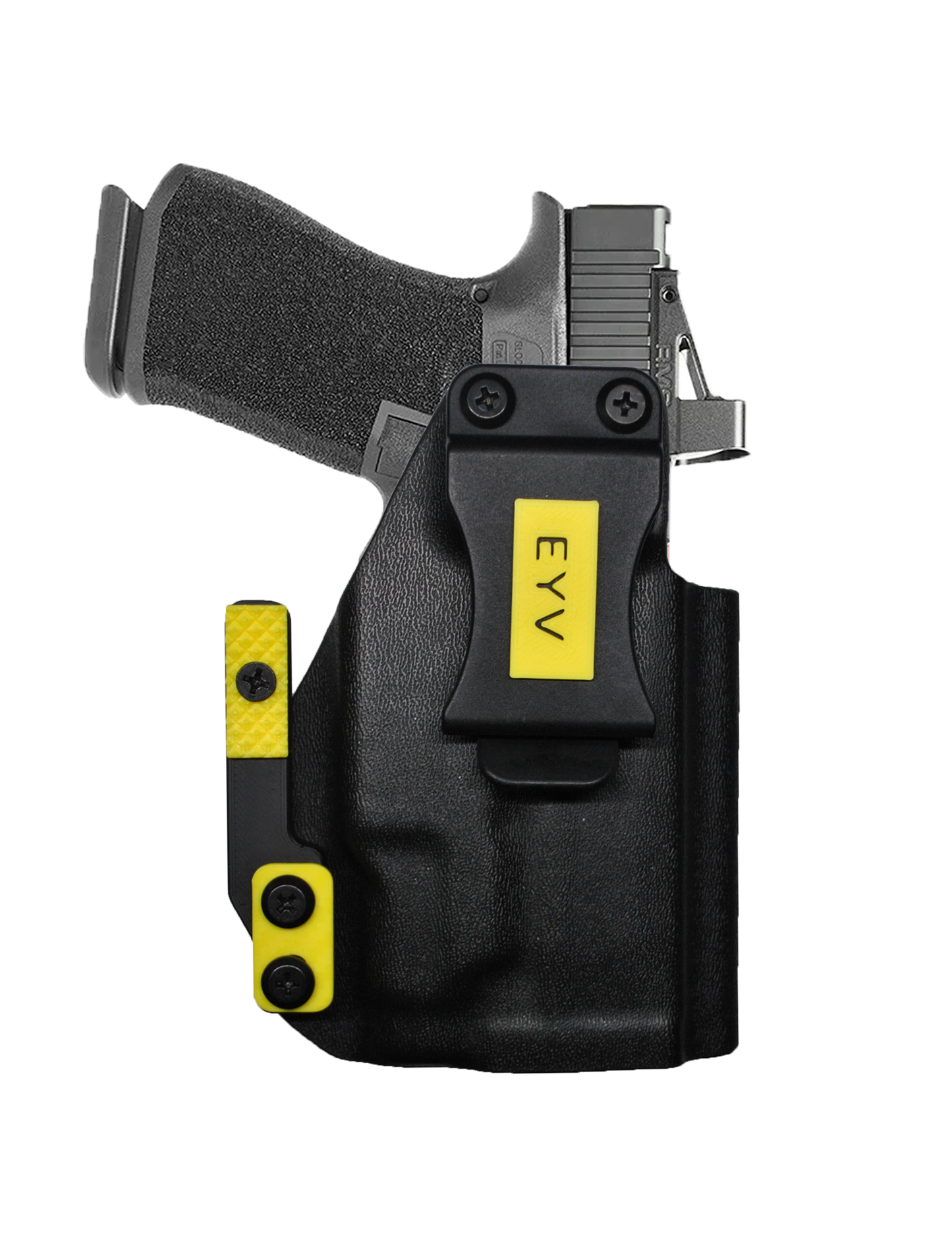 IWB Gun Holster for Concealed Carry - Glock 19/19X - TLR7 Light | Handmade Kydex Pistol Holsters w/Custom Claw Kit & Colored Accessory Options | EYV Holsters