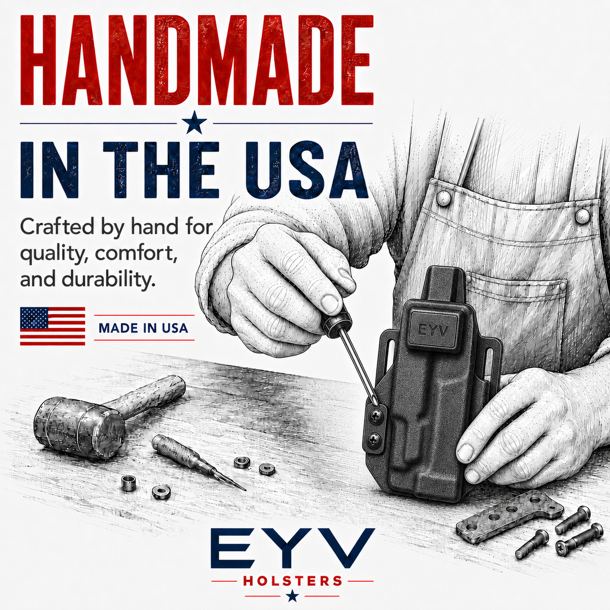 OWB Gun Holster - Glock 19 Gens 3-6 with Olight PLX | Handmade Kydex Pistol Holster | EYV Holsters