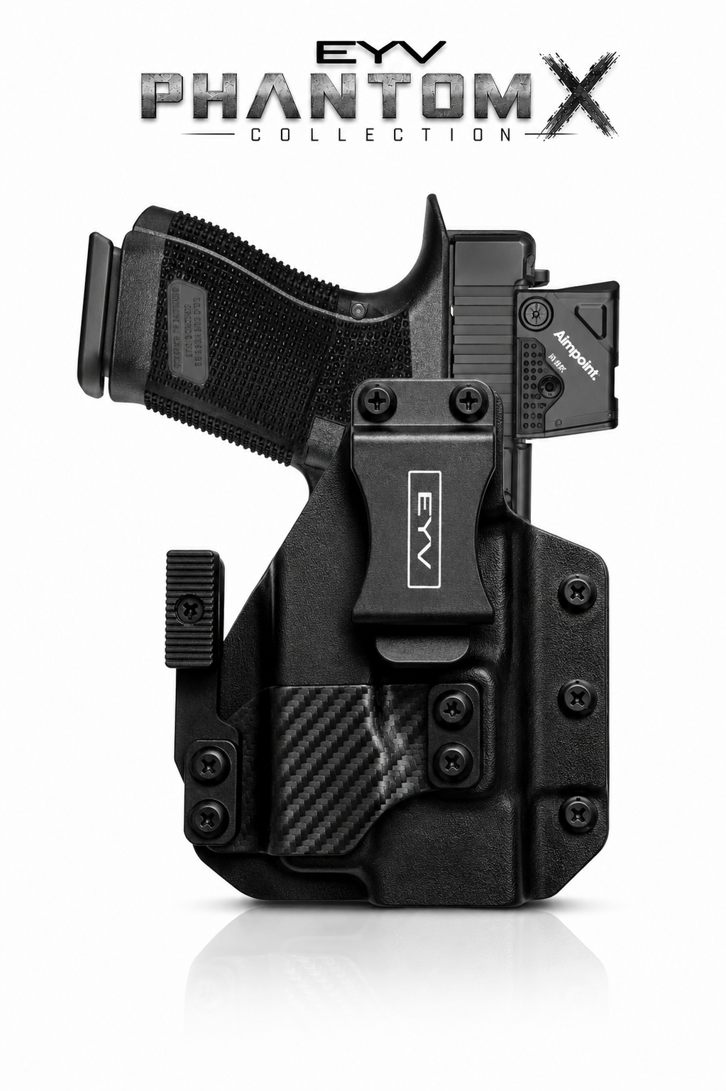 IWB Gun Holster - Fits the Glock 19/45 - Olight PLX Light | Handmade Hybrid Leather Kydex Pistol Holsters w/Custom Claw Kit | EYV Holsters | PhantomX Collection