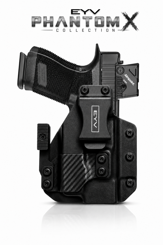 IWB Gun Holster - Fits the Glock 48 - TLR6 Light | Handmade Hybrid Leather Kydex Pistol Holsters w/Custom Claw Kit | EYV Holsters | PhantomX Collection