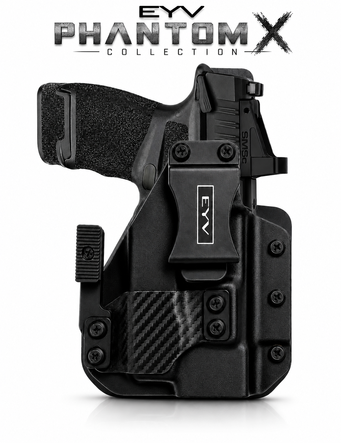 IWB Gun Holster - Fits the M&P Shield X/Olight PLX Light | Handmade Hybrid Leather Kydex Pistol Holsters w/Custom Claw Kit | EYV Holsters | PhantomX Collection
