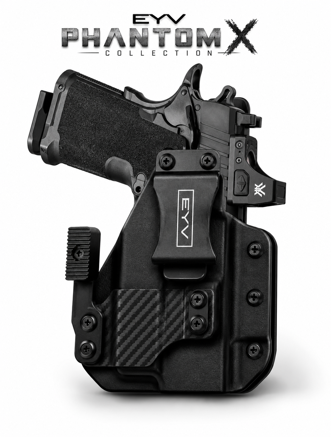 IWB Gun Holster - Fits the SA PRODIGY 3.5"-TLR7 HLX Light | Handmade Hybrid Leather Kydex Pistol Holsters w/Custom Claw Kit | EYV Holsters | PhantomX Collection