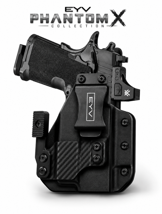 IWB Gun Holster - Fits the SA PRODIGY 3.5"-TLR7 HLX Light | Handmade Hybrid Leather Kydex Pistol Holsters w/Custom Claw Kit | EYV Holsters | PhantomX Collection