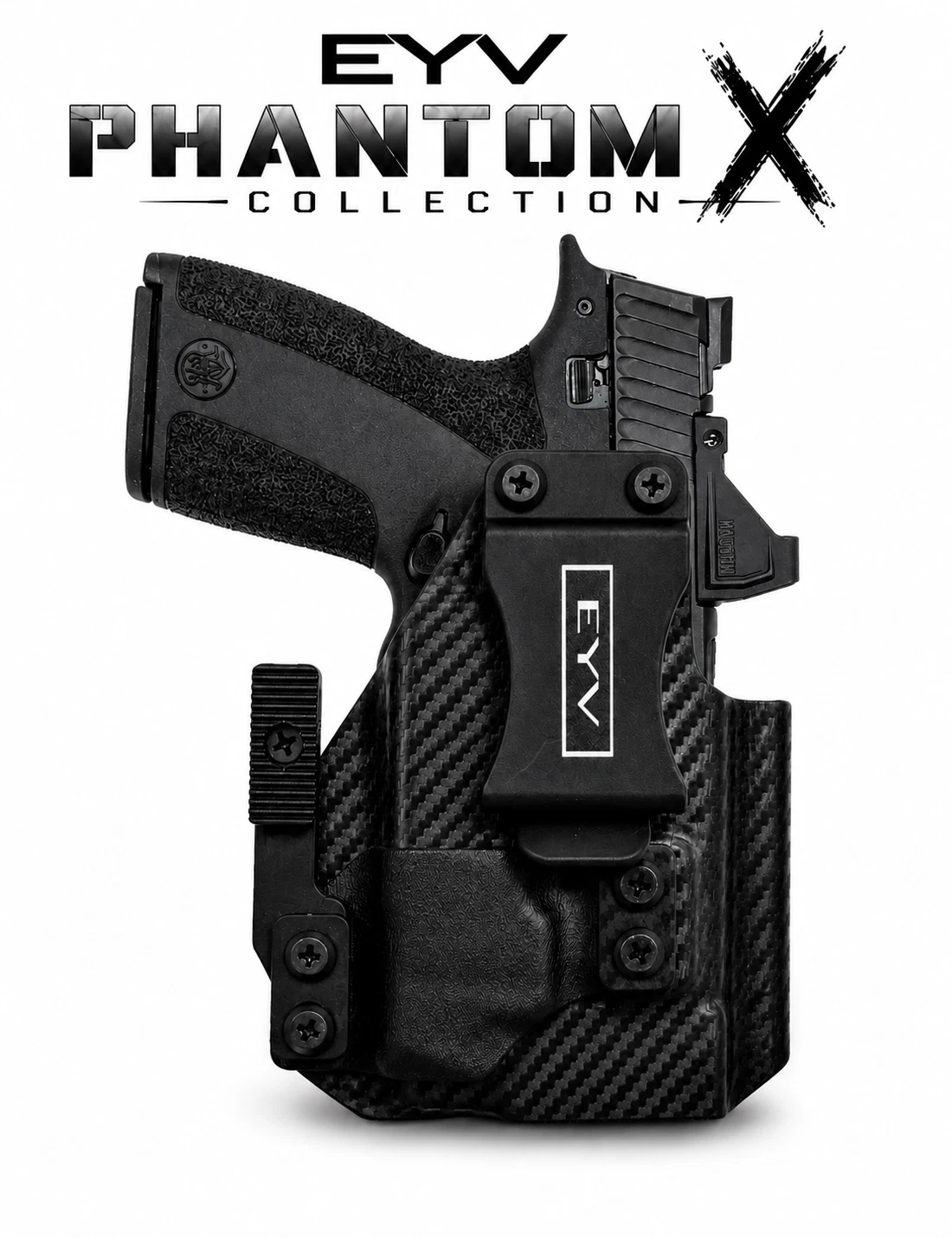 IWB Gun Holster - Fits the M&P Shield X - O Light PLX Light | Handmade Kydex Holster | EYV Holsters | PhantomX Collection