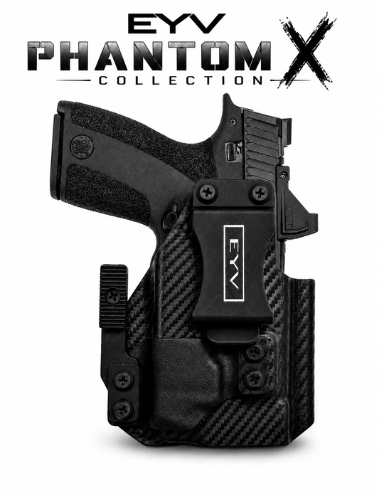 IWB Gun Holster - Fits the M&P Shield X - O Light PLX Light | Handmade Kydex Holster | EYV Holsters | PhantomX Collection