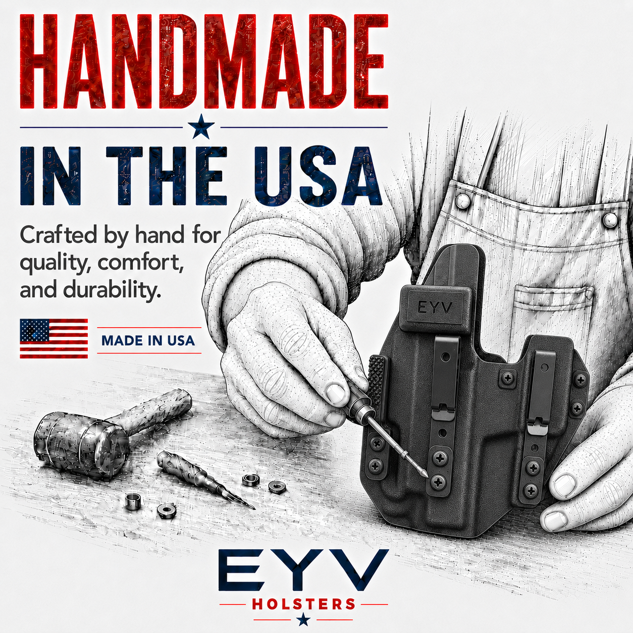 IWB Sidecar Gun Holster for Concealed Carry - Hellcat 3.3"/OSP -Baldr Mini Light | Handmade Kydex Pistol Holsters w/Custom Claw Kit | EYV Holsters
